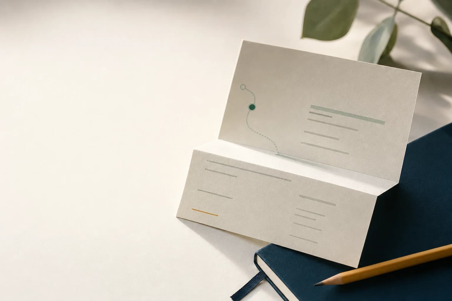 A calm paper payment plan resting on a navy notebook